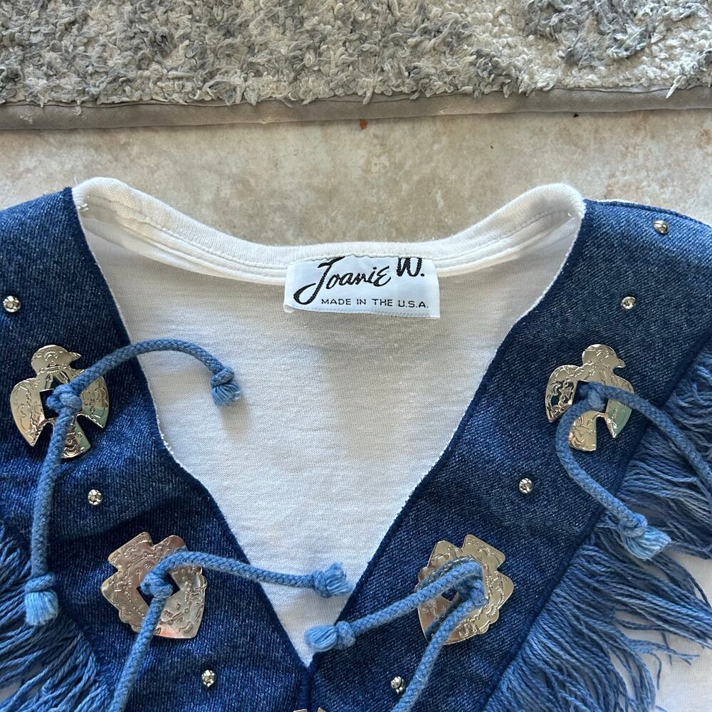Vintage Joanie W Denim Fringe Western T-Shirt Made in USA western style classic - Picture 3 of 11